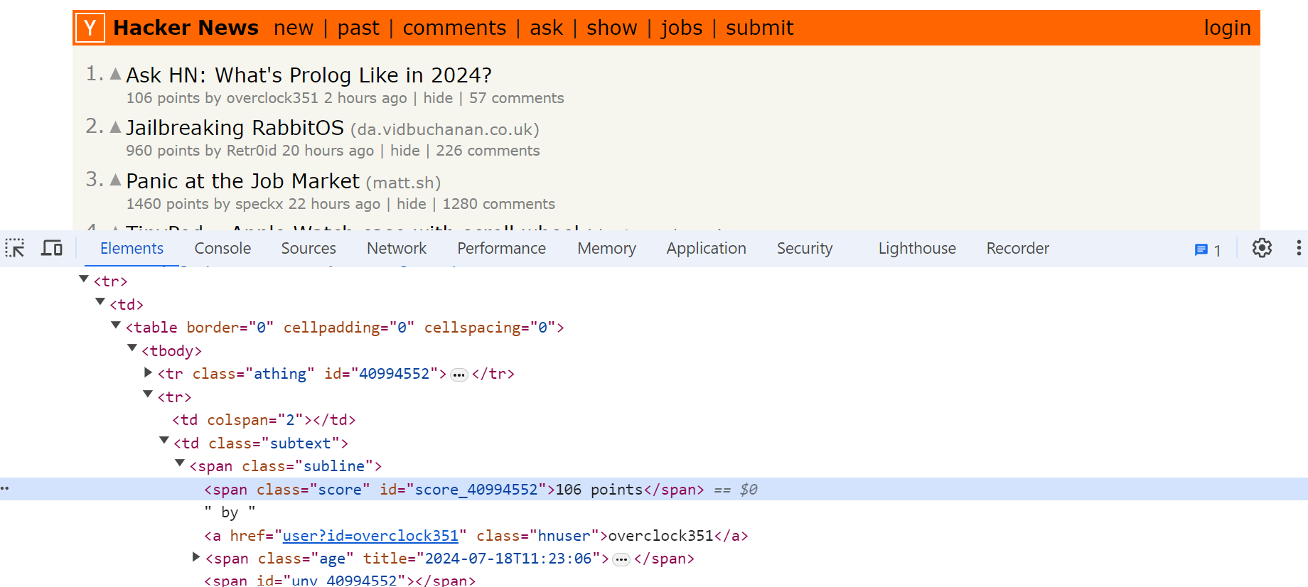hackernews html